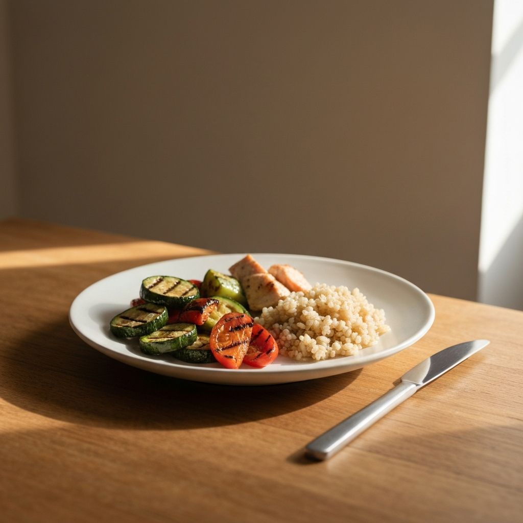 Balanced plate of food showing typical meal portions